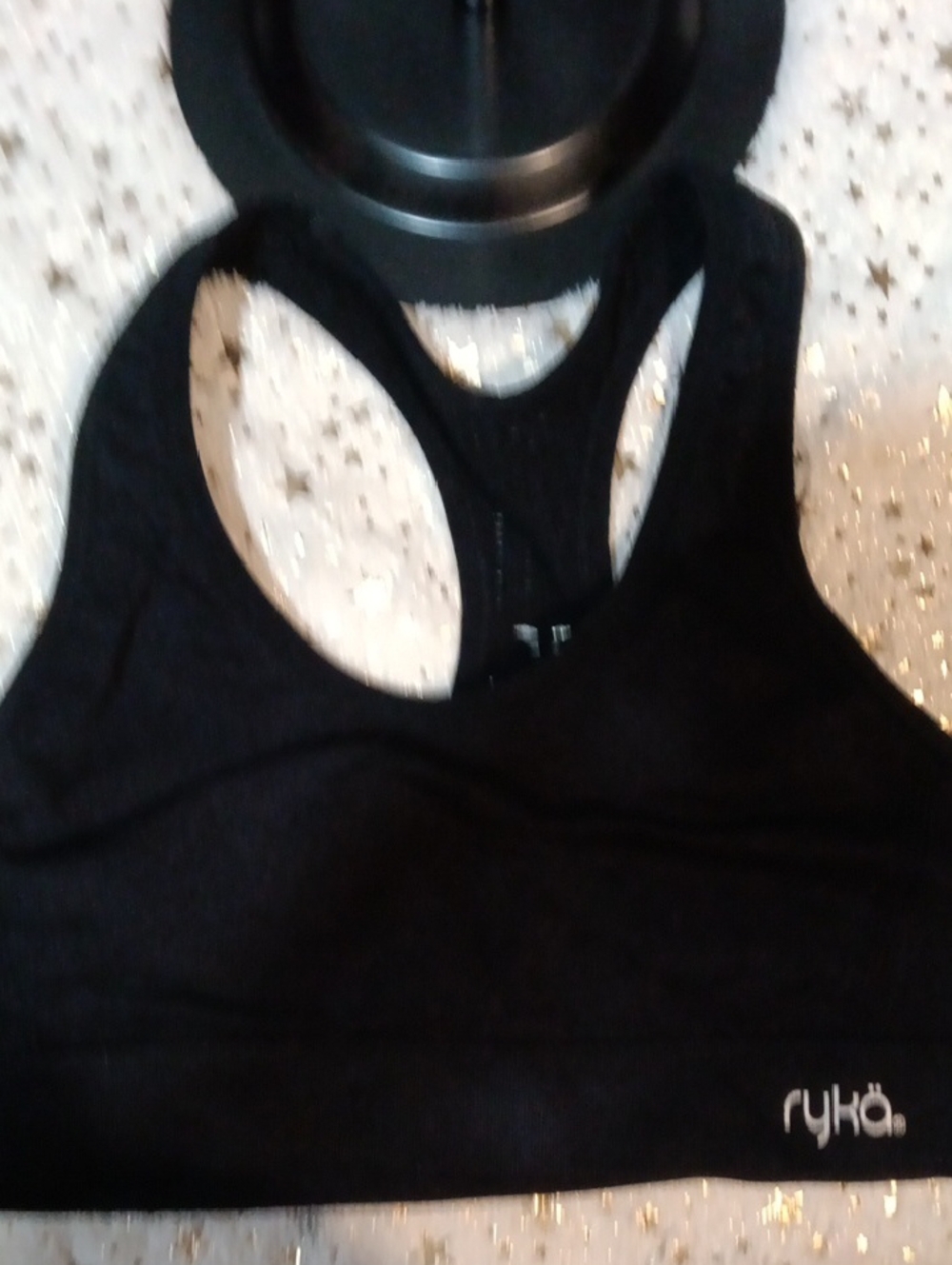 Ryka Black Racerback Workout Bra with Subtle Logo